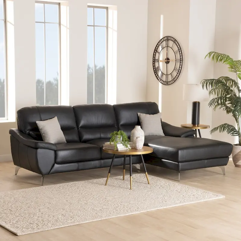 Townsend Modern Full Leather Sectional Sofa with Right Facing Chaise