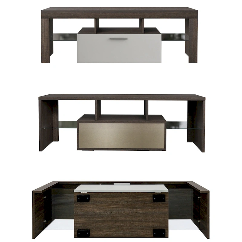 51 Modern LED TV Stand with Cabinet, 20 Minutes Quick Assembly - 51.18inch*13.78inch*17.72inch