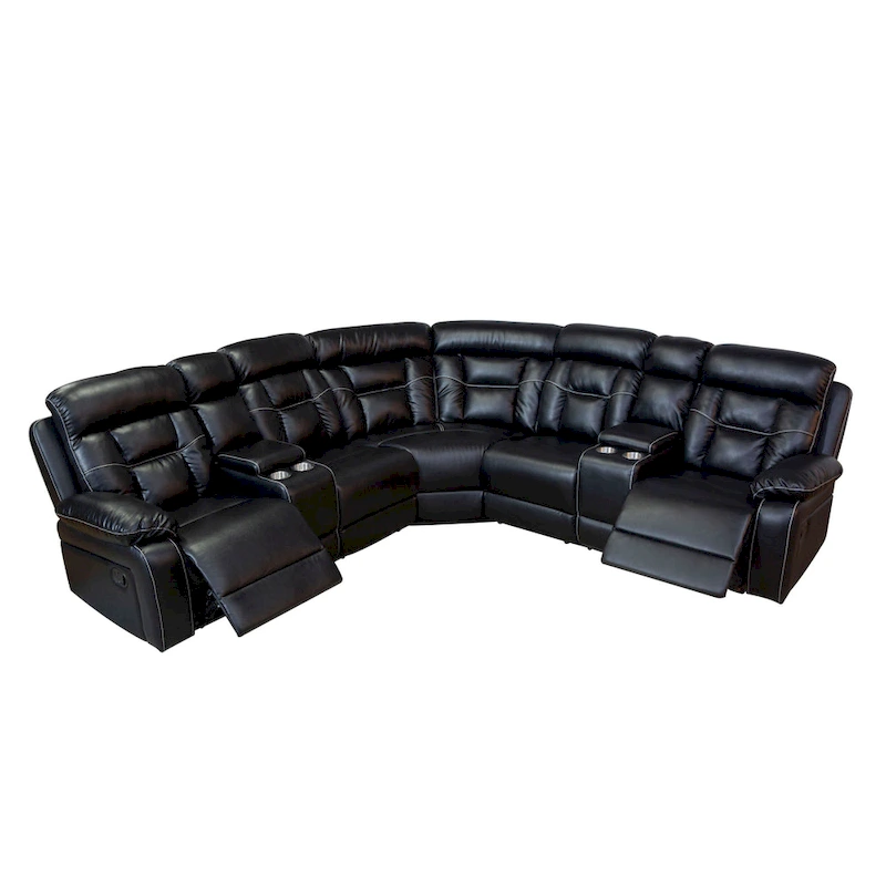 Mid-century Modern Faux Leather Upholstered Reclining Sectional Sofa