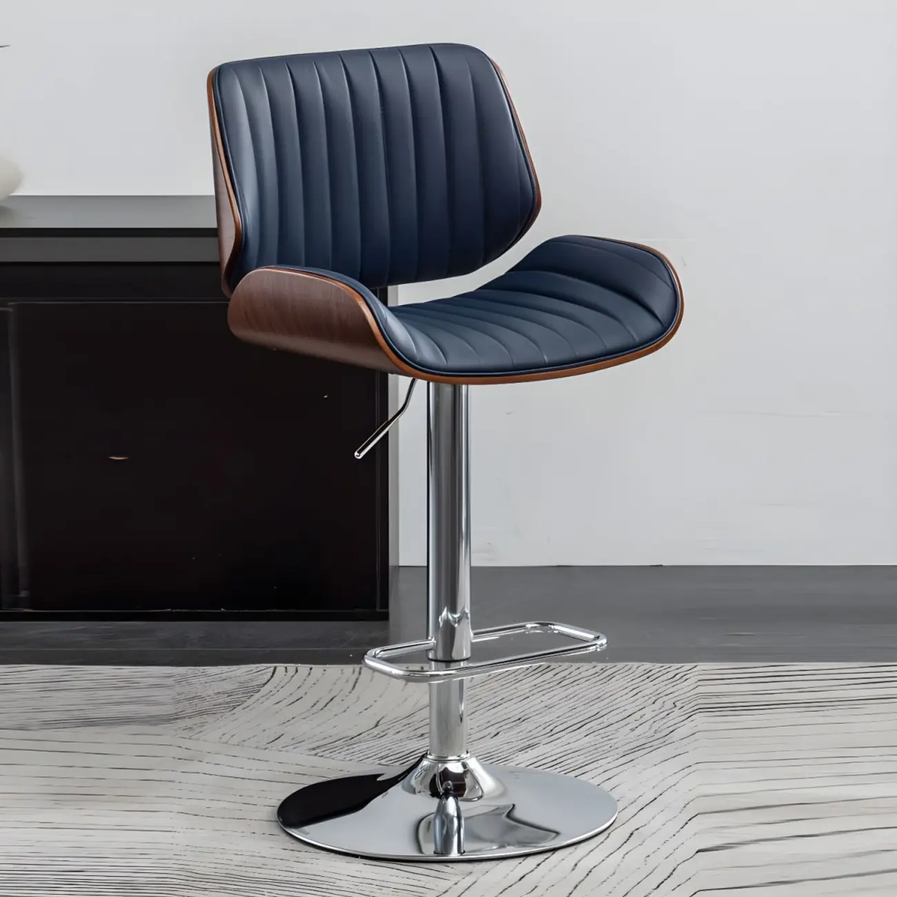 Elegant Wood Leather Red Swivel Adjustable Bar Stool