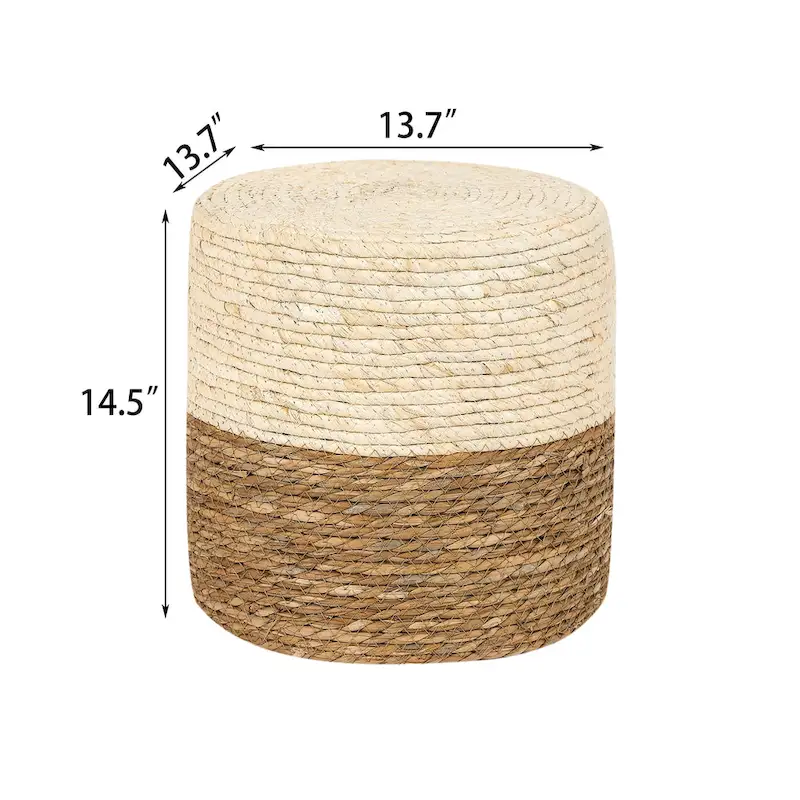 Adeco Round Ottoman Natural Cattail Hand Weave Foot Stool