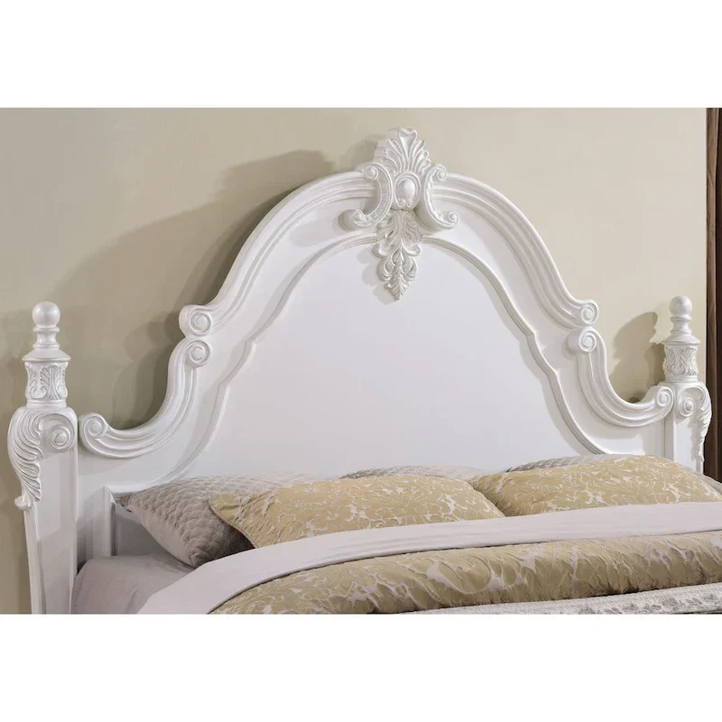 Furniture of America Eugene Traditional Dark Cherry Solid Wood Four Poster Panel Bed with Carved Details