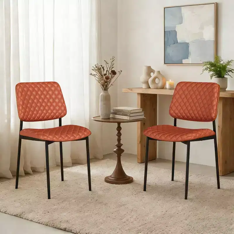 TYBOATLE Mid Century Dining Chairs Set of 2, Quilted PU Leather Kitchen Chairs with Bentwood Back, Industrial Upholstered Side Chairs