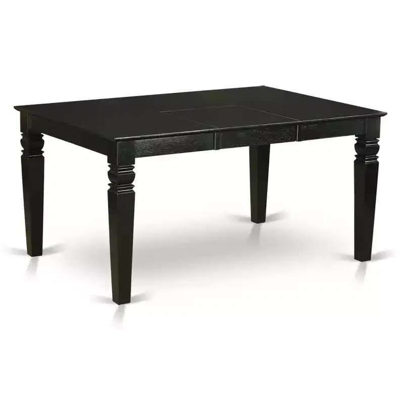 5-Piece Rectangle Black Finish Solid Wood Top Dining Table with 4 Parson Chair with Butterfly Leaf