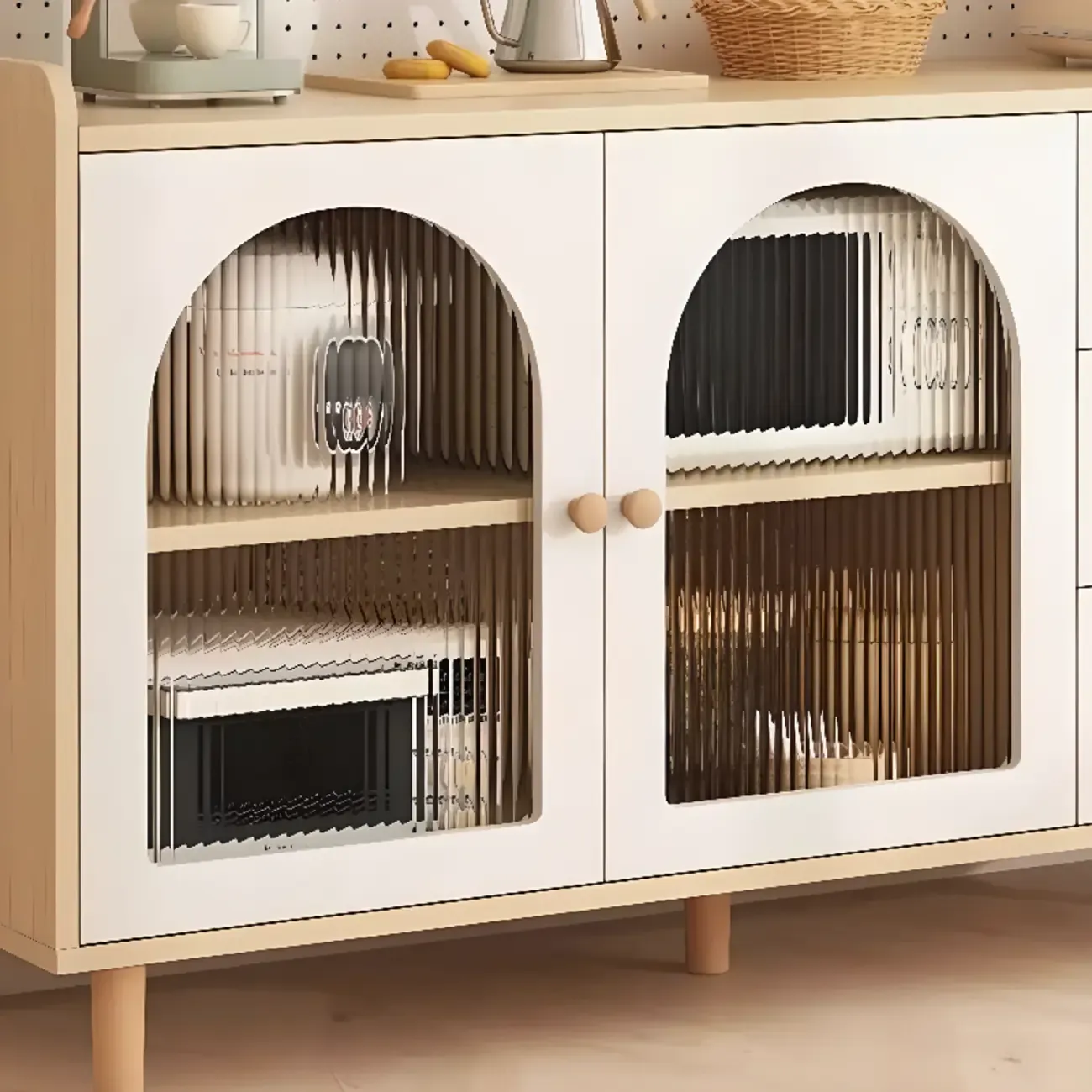 Kitchen Natural Wood Open Shelving 3-Drawer Sideboard