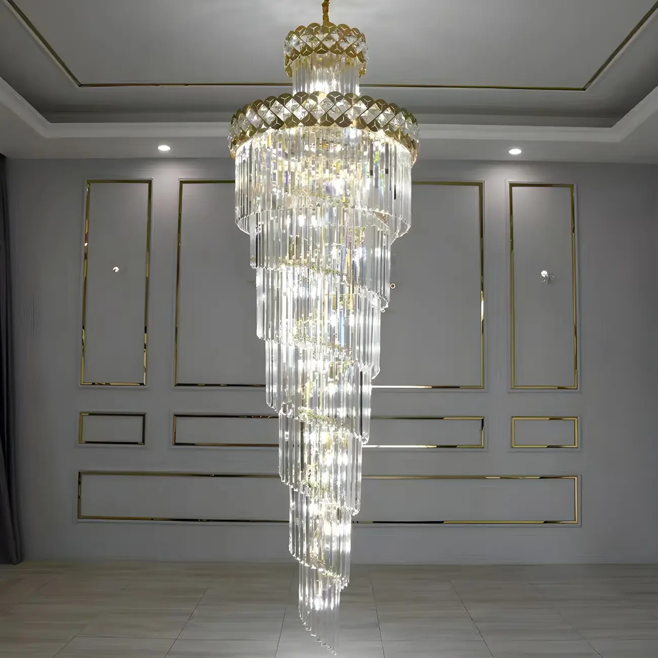 Luxurious Spiral Tiered LED Crystal Chandelier