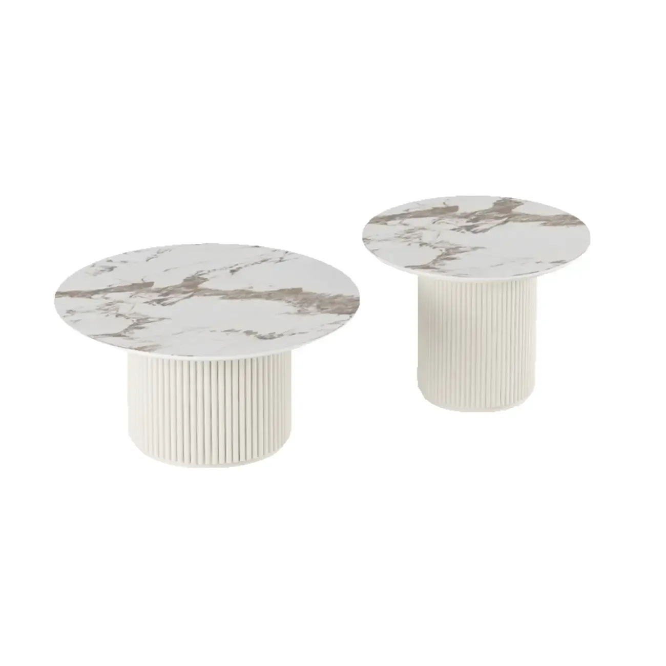 Modern White Nesting Coffee Table Set in Round Design