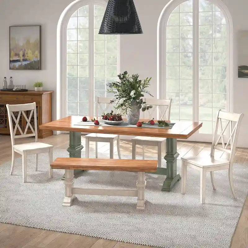 Ronda 78.7 Rectangular Solid Wood Top Dining Set with X-Back Chairs