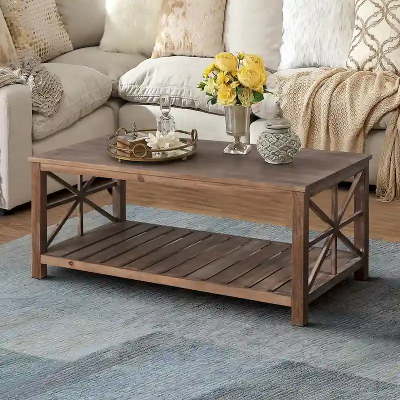 47 Modern Farmhouse Coffee Table with Storage Shelf