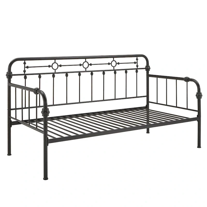Antique Dark Bronze Metal Daybed with Trundle, Classic Style Twin Guest Bed