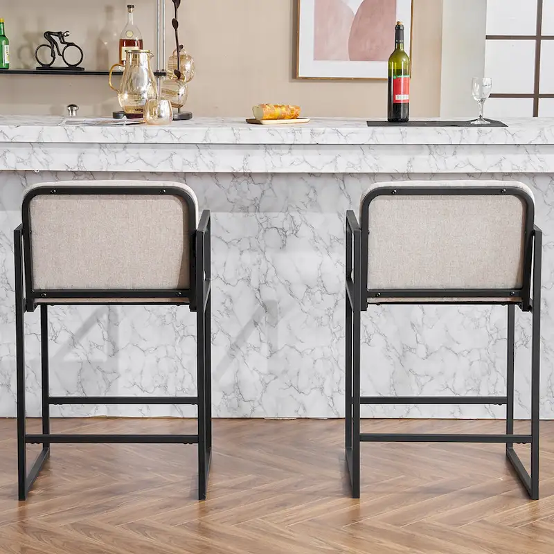 Set of 2,Modern Upholstered Counter Height Bar Stool with Armrests, Metal Frame and Padded Seat
