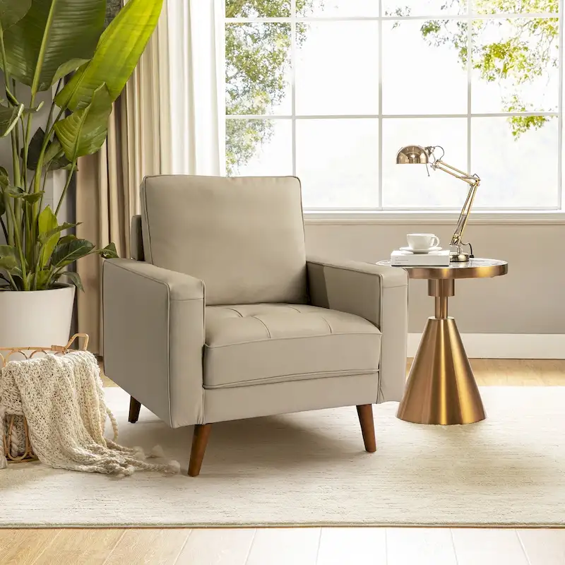 Mid-century Genuine Leather Arm Chair