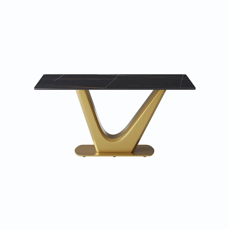 V Shape Pedestal Modern Marble Dining Table Slate Kitchen Table
