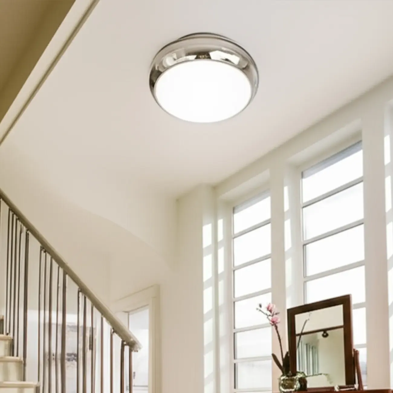 Modern Silver Round Semi Flush Ceiling Light