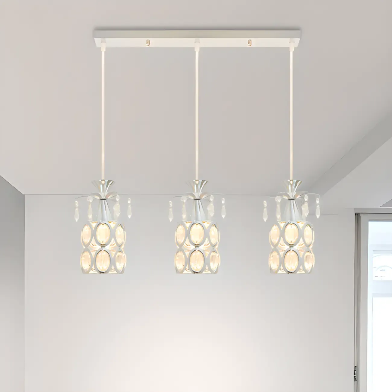 Elegant Cylinder Crystal Kitchen Island Pendant Light with Spotlight