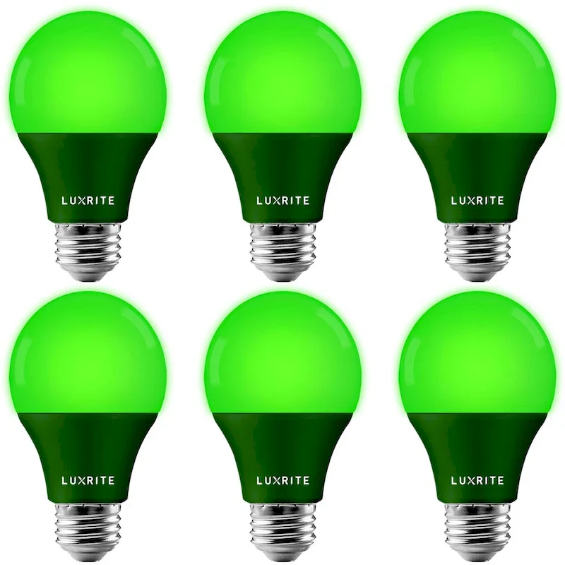 Luxrite A19 Yellow LED Bug Light Bulbs 8W Non-Dimmable UL Listed E26 Indoor Outdoor Porch Deck Home Lighting 6 Pack