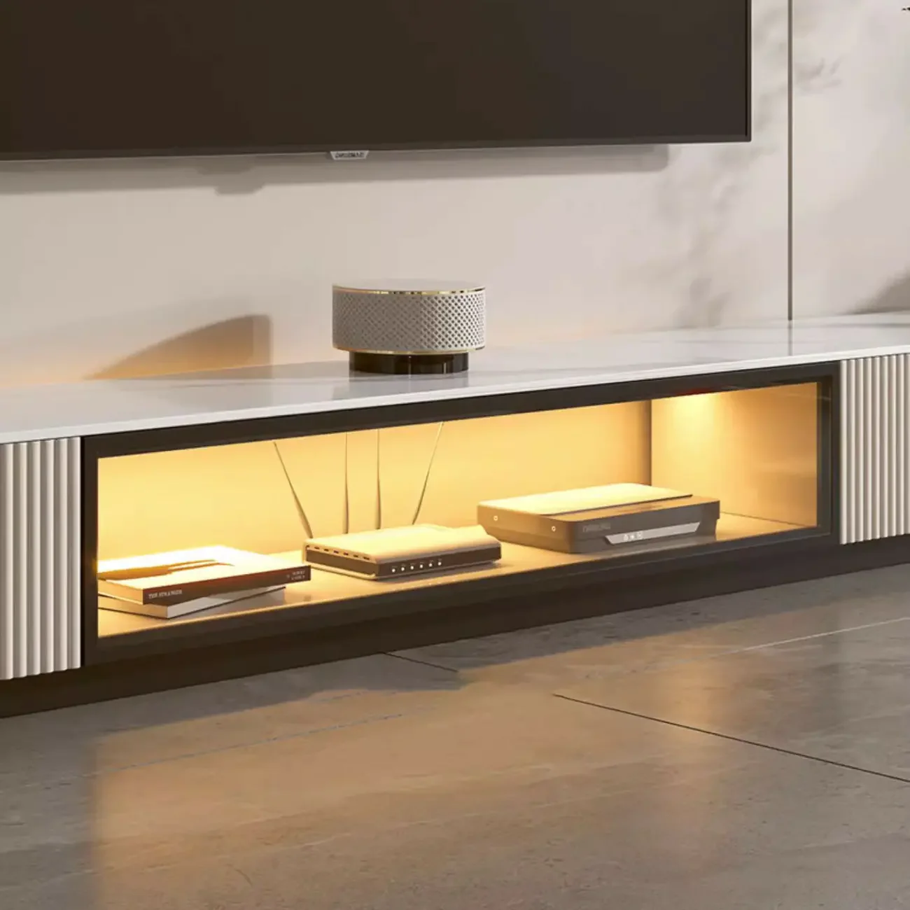 63 Champagne Modern Stone TV Stand with Cable Management