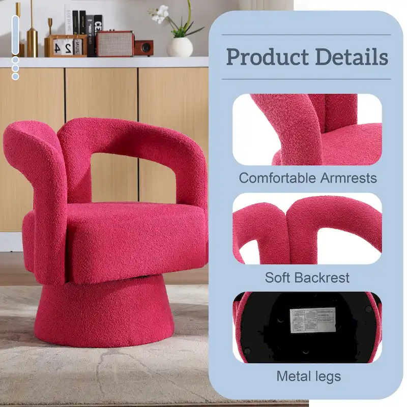 Boucle Upholstered 360° Swivel Barrel Accent Chair, Hardwood Frame, 15-Min Assembly, 6 Colors