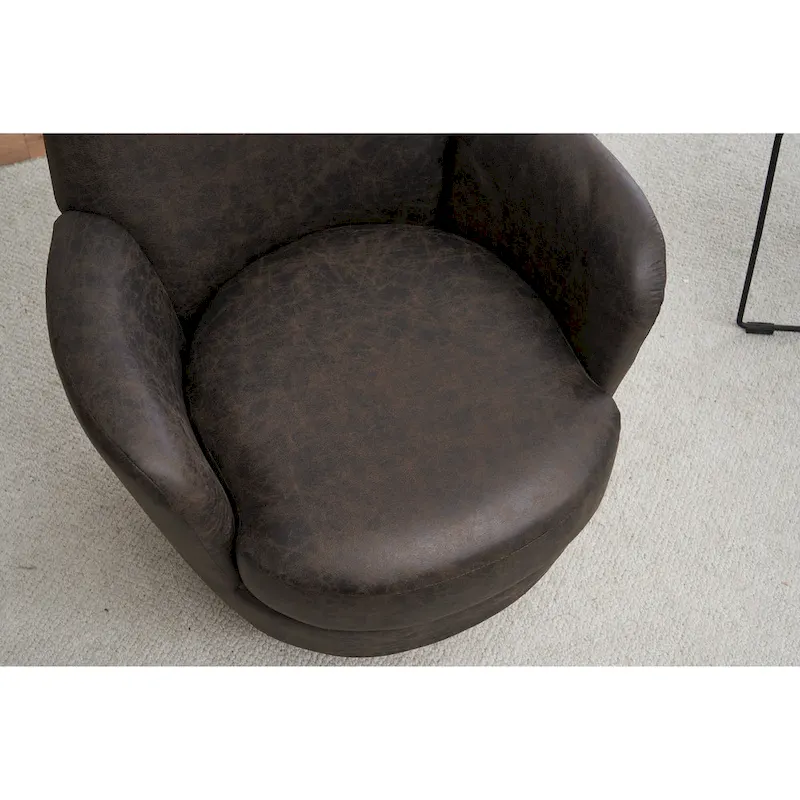 Brown PU Leather 360° Swivel Barrel Chair - Single Seat
