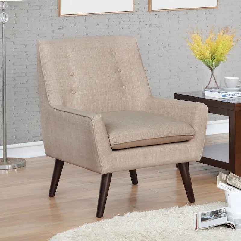 Valla Modern Wood Button Tufted Flared Arms Accent Chair by Carson Carrington