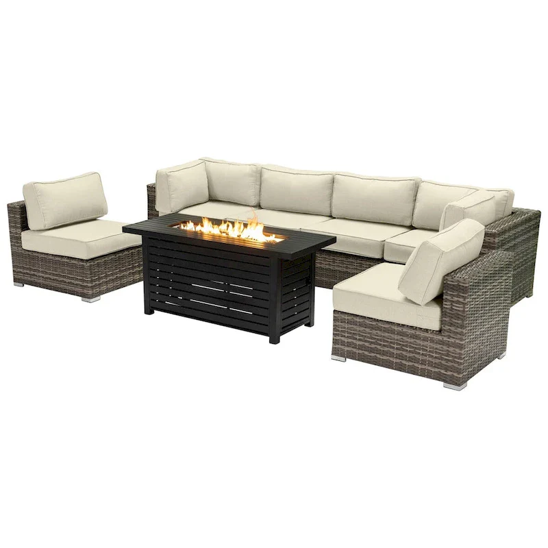 LSI 6 Person Seating Group With Metal Firepit And Sunbrella Cushions