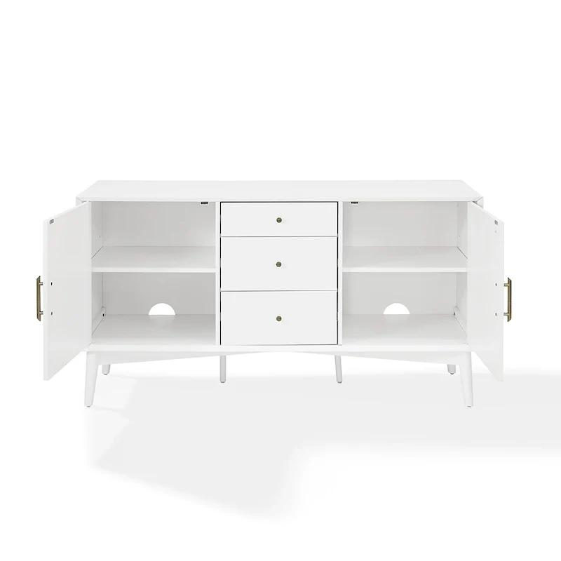 White Mid-Century Modern Sideboard with 2 Cabinets, 3 Drawers & Tapered Legs