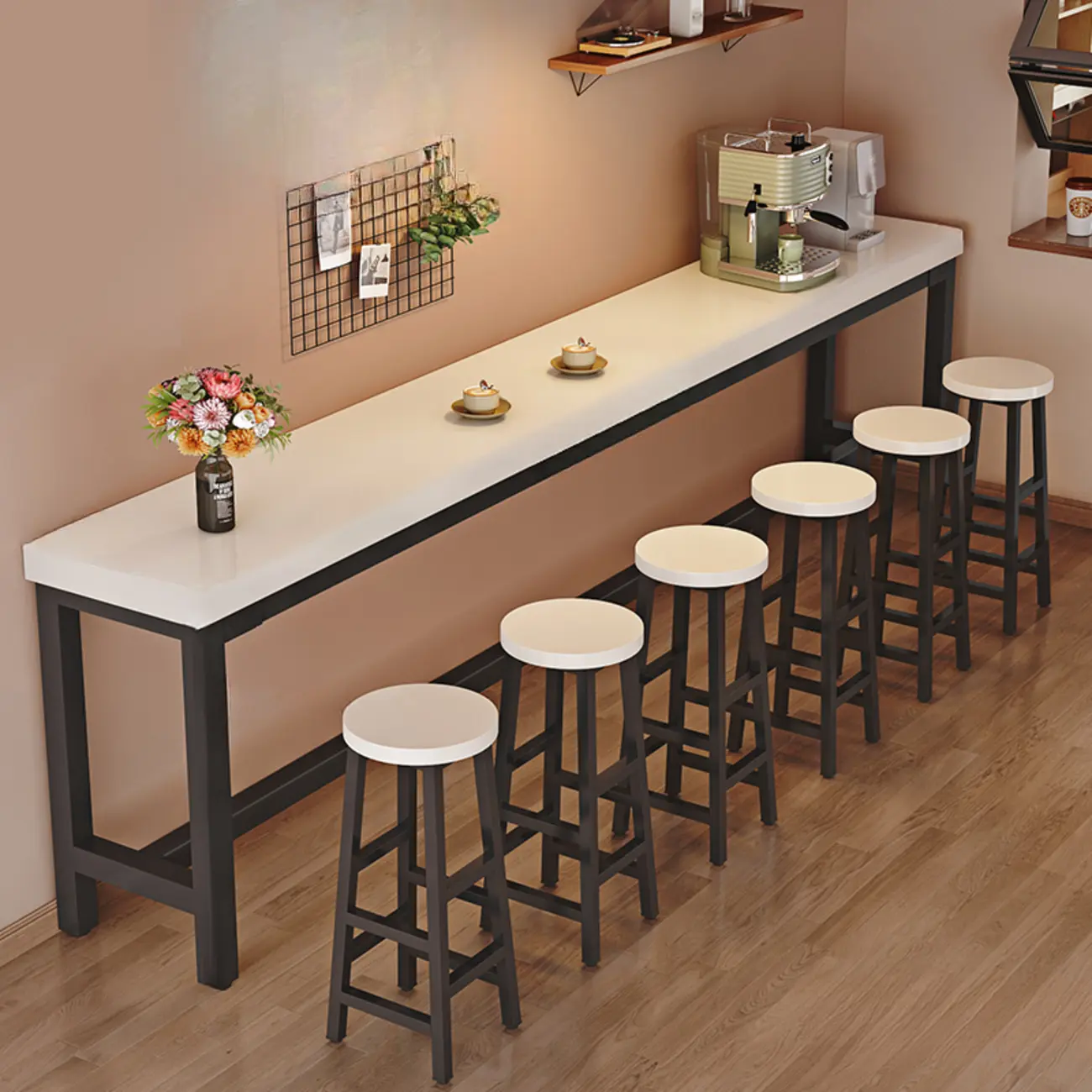 Industrial Brown Wooden Bar Table with Footrest for Home Pub