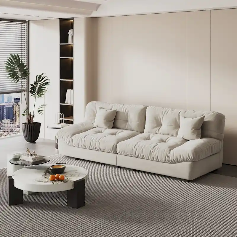 Velvet Loveseat Sofa - 2 Seater - Beige/Grey/Pink