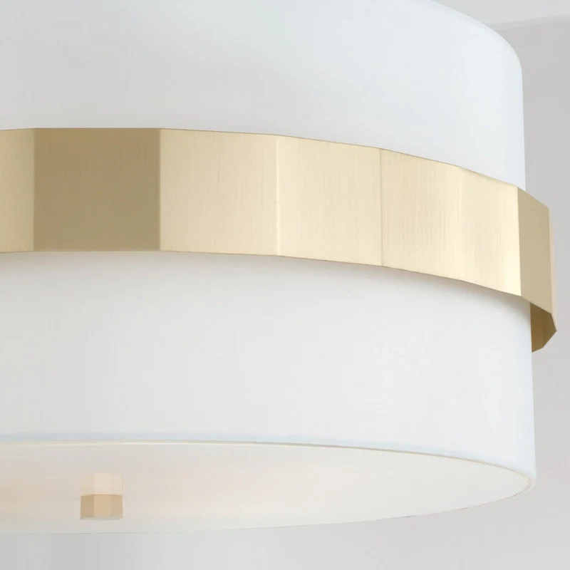 Sutton 4-light Soft Gold Large Drum Pendant w/ White Fabric Shade & Frosted Glass Diffuser