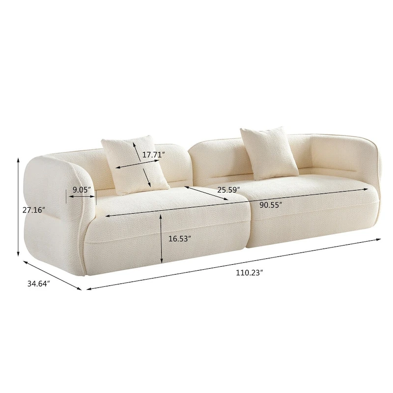 Sectional Sofa 4-seater Sofa Couch Durable Fabric with Solid Wood Frame