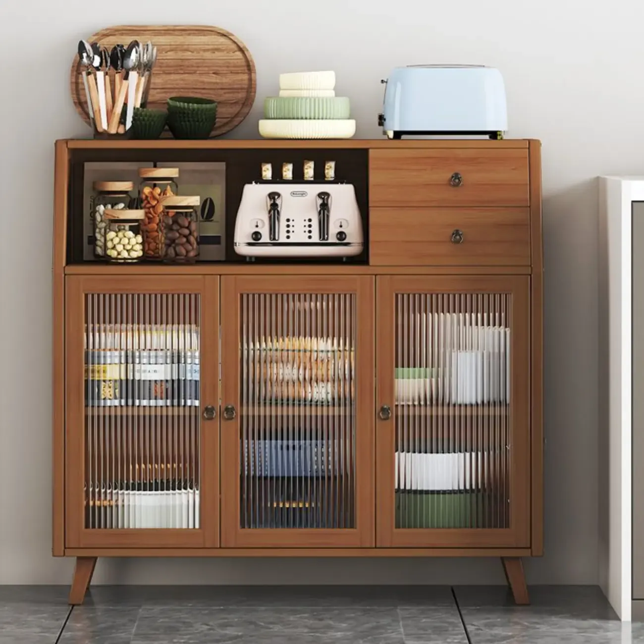 Modern Bamboo Narrow Sideboard with Drawers