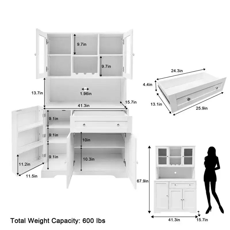 67.9 Tall Kitchen Pantry Cabinet, Freestanding Cupboard Storage Cabinet with Drawer, Kitchen Hutch Cabinet with Microwave Stand, Coffee Bar Cabinet