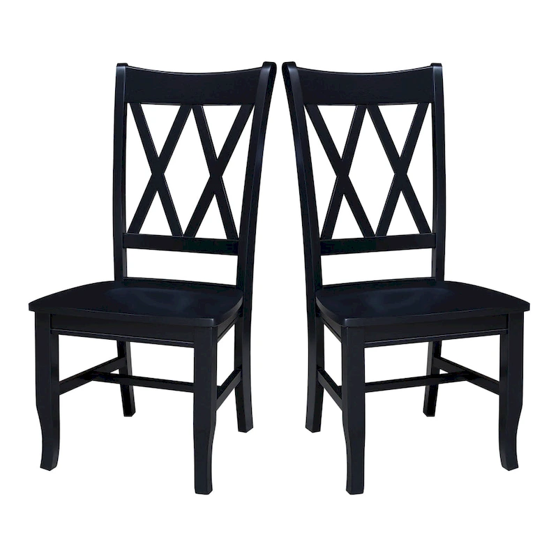 Double X-Back Solid Wood Chairs - Set of Two