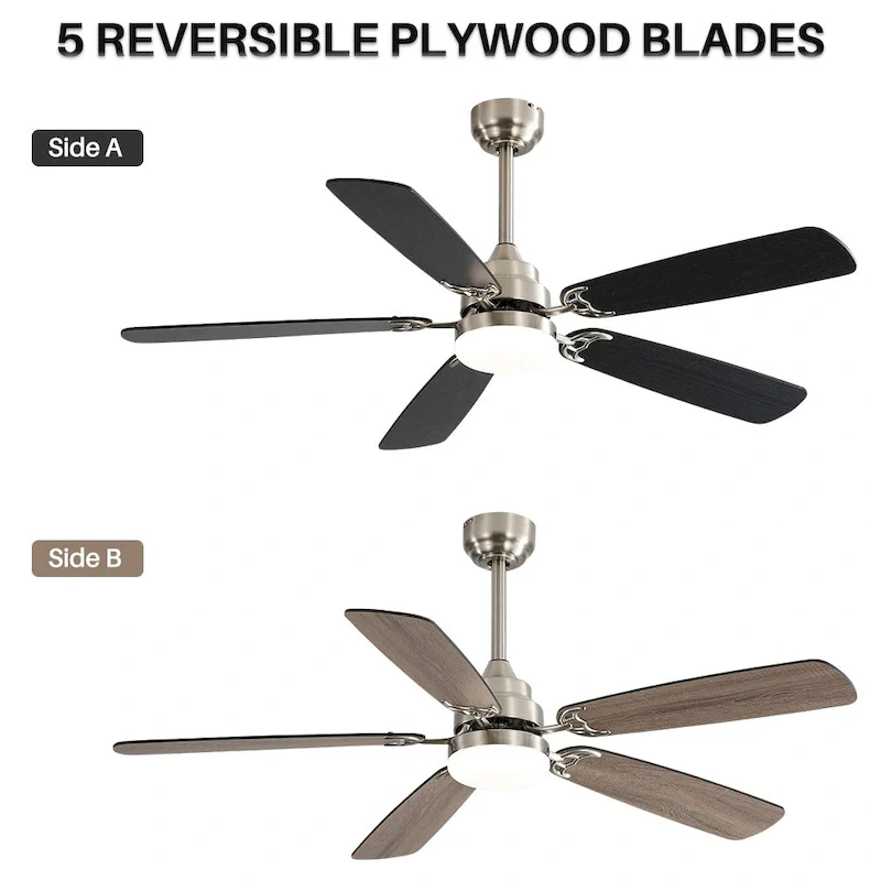 52 inch Ceiling Fan with Remote,Flush Mount and Downrd Mount,Dual Blade Finish,3CCT LED Light,Plywood Blades - 52 inches