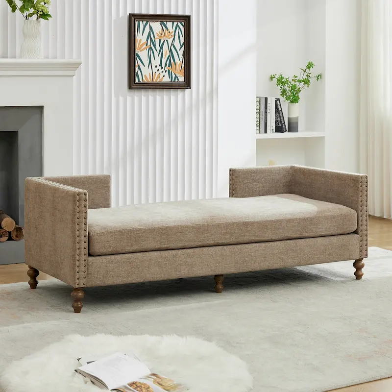 Upholstered Chaise Lounge with Nailhead Trim