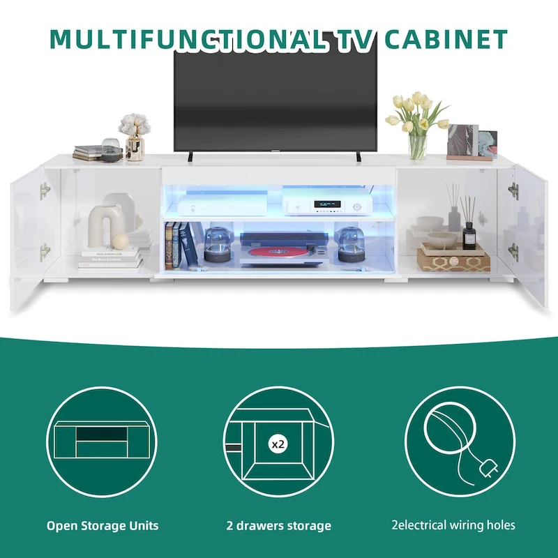 Moasis 70-inch High Glossy Wood TV Stand LED Entertainment Center Media Console