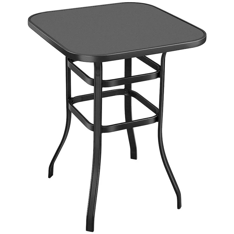 Yaheetech Patio Bistro Table with Tempered Glass, Iron Frame