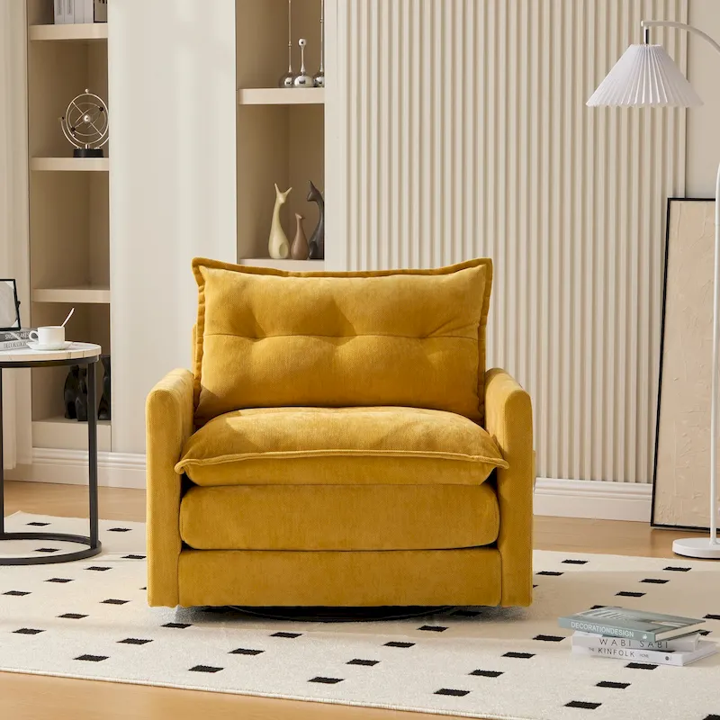 GALDWIN Chenille Upholstered 360Degree Swivel Mid Century Modern Arm Chair for Living Room