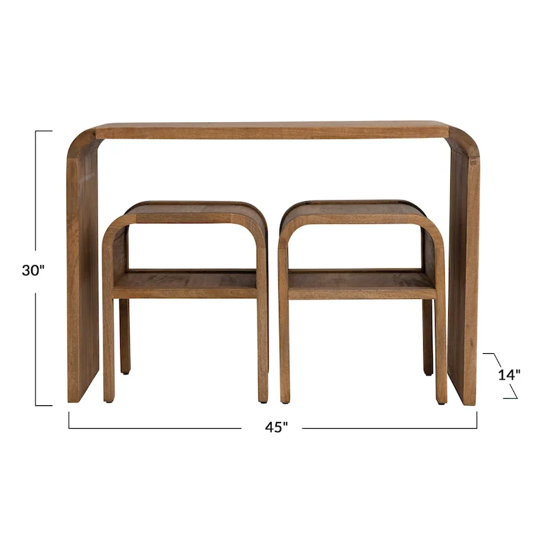 Wood Waterfall Edge Table and 2 Nesting Side Tables - 45.0L x 14.0W x 30.0H