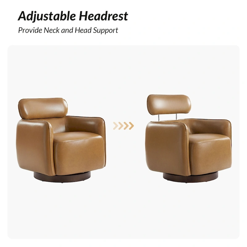 Raphael Modern Swivel Genuine Leather Barrel Chair