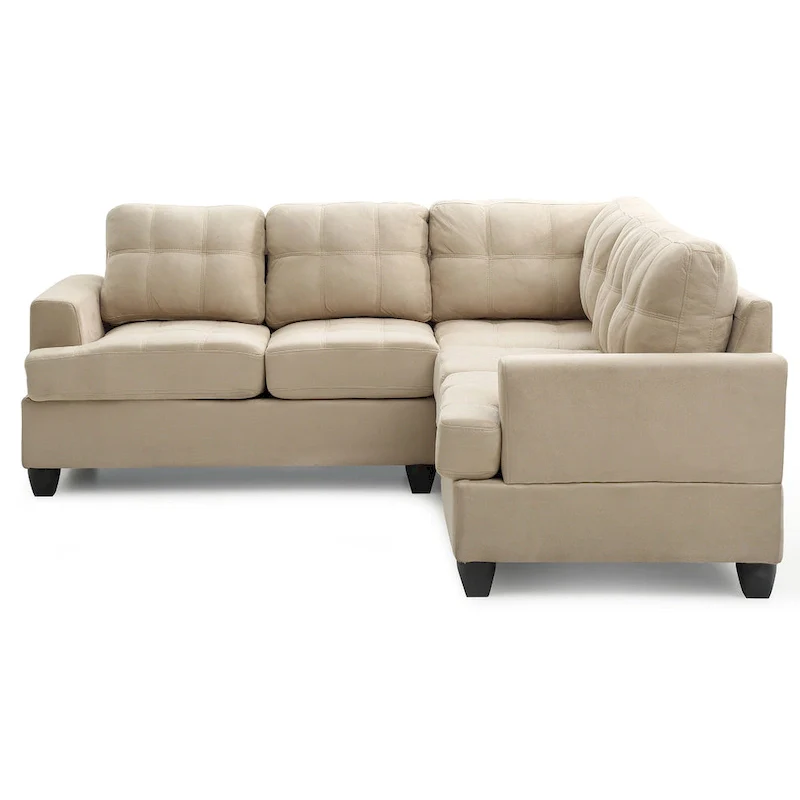 Tufted Microsuede L-Shape Sectional Sofa - 80 - Beige