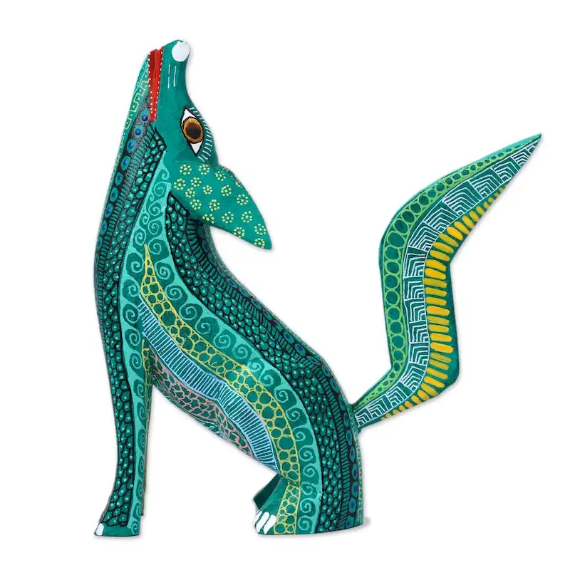 Novica Handmade Coyote Delight Wood Alebrije Figurine