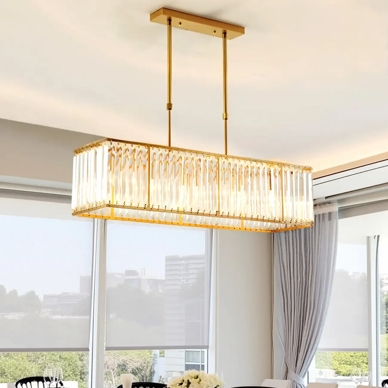 Luxury Crystal Gold Rectangle Island Pendant Light