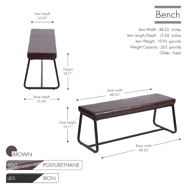 Home Remy Entryway Bench, PU Leather Upholstery, Iron Legs