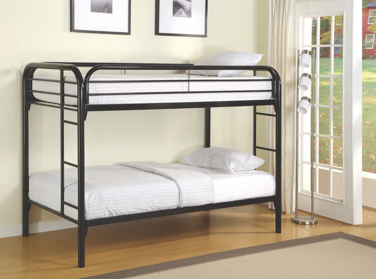 Jacob Twin over Twin Metal Bunk Bed in Silver, White, Blue or Black