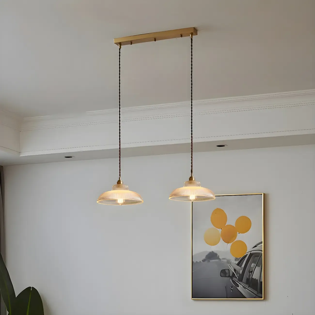 2-Light Modern Gold Glass Dome Island Pendant Light for Kitchen