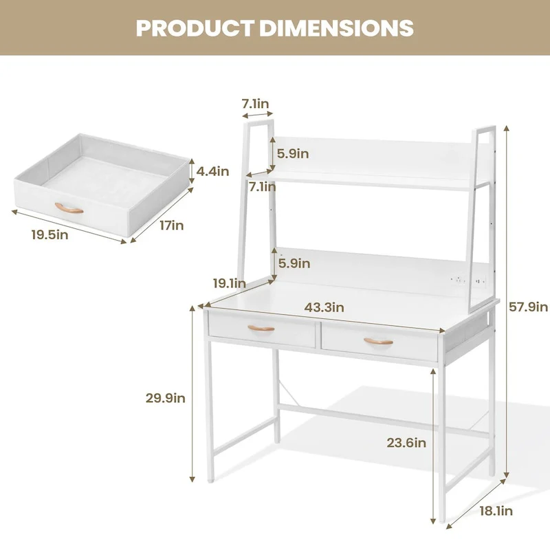Computer Desk Home Office Desk with Power Outlet Study Writing Table