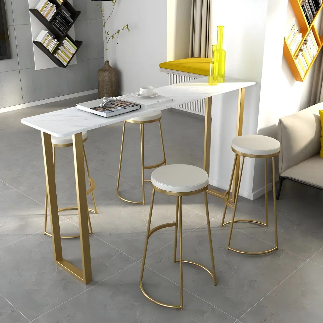 Black Rectangle Marble Tall Bar Table Gold Base