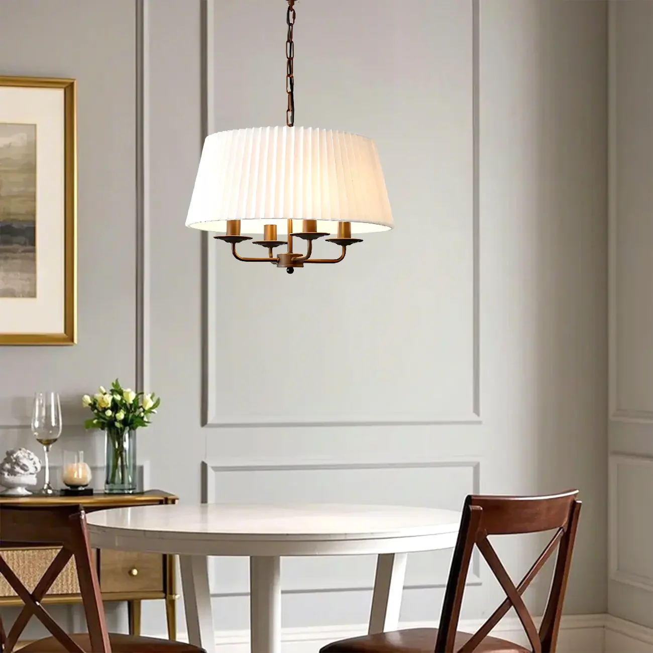 Modern Fabric Drum Chandelier with Adjustable Hanging Length