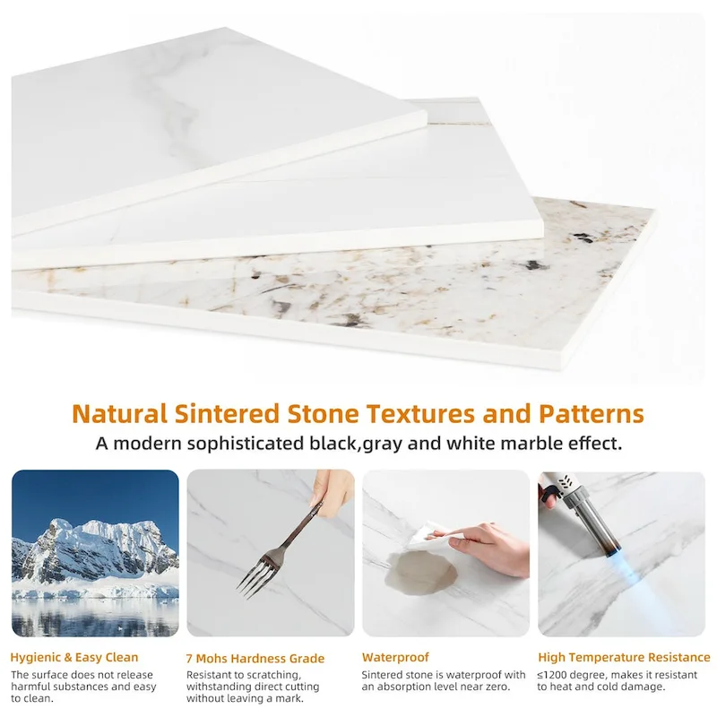 End Table 2-Tier Round Side Accent Table with Sintered Stone Tabletop - 15.7x15.7x21.3 inch